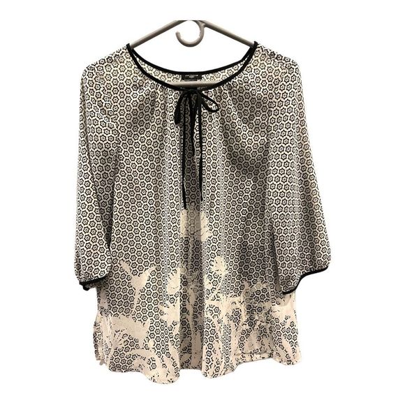 Ann Taylor Tops - Ann Taylor Petite Large Black & White Sheer Blouse with Tie